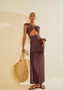 VESTIDO AJUSTADO DECOTE V SEM MANGA LONGO - ROXO / M