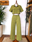 CAMISA CROPPED MANGA VERDE FIGO 